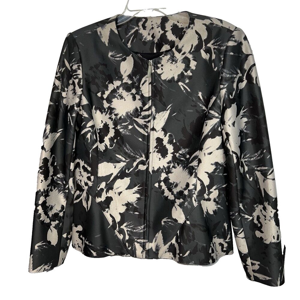 DKNY Floral-Print Peplum Short Jacket Shacket Gray Multi Women Size 14